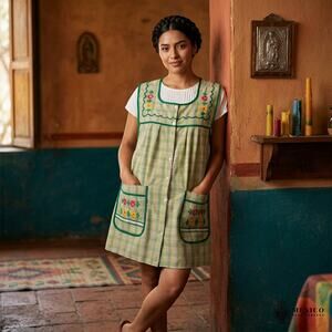 Mexican Embroidered Apron – Basic Handmade Apron with Floral Design 19X30in